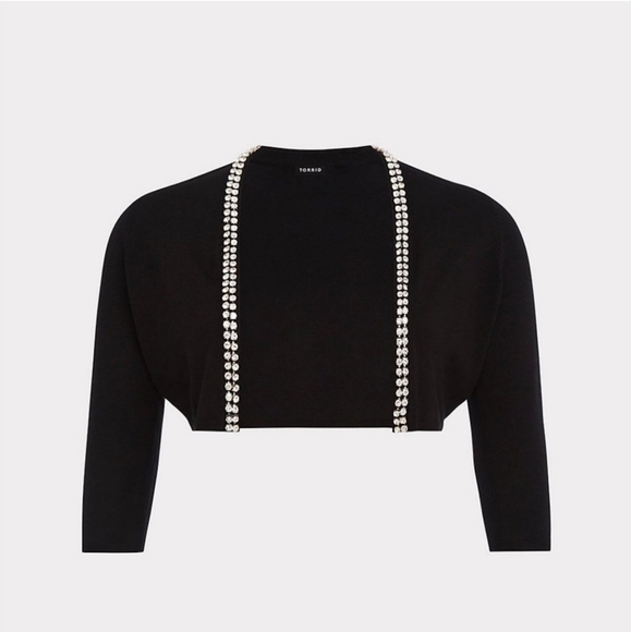 NEW NWT Torrid Plus Size Black Embellished Rhinestone Open Shrug/Sweater Size 2X - Picture 2 of 8